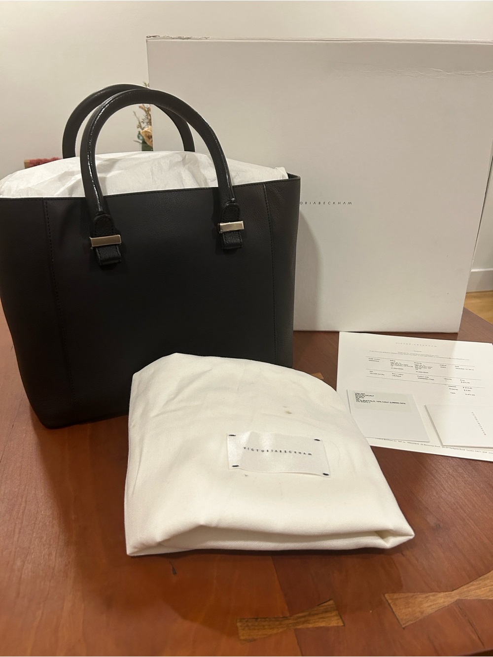 Victoria Beckham Quincy Black Leather Structured Tote